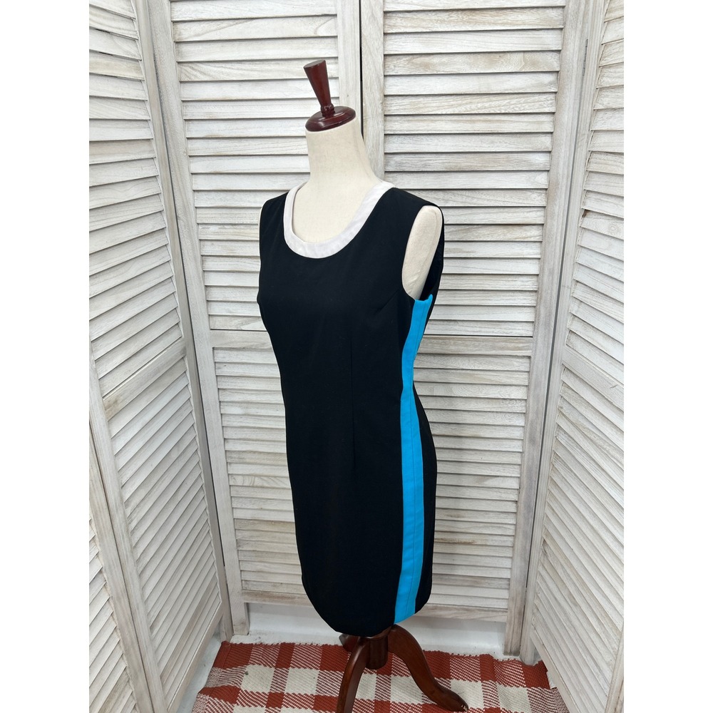 Calvin Klein Sheath Dress 8 Black Colorblock Workwear Mod Career Outfit